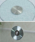 Top and side view of Tempered Glass Lazy Susan Turntable Rotating Tray for Dining Tables and Centerpieces, showcasing smooth spin.