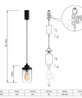 Slick Adjustable Black Track Lighting Pendants Offer No Sweat Setup And Kick Up Any Room While Fitting H Style Three Wire Tracks And Supporting Standard E26 Vintage Bulbs Pack Of 3, showcasing dimensions and installation details.