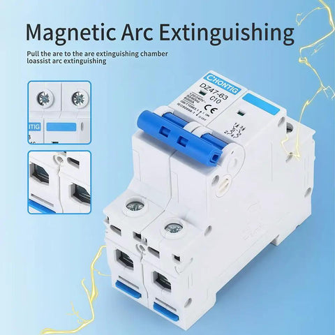 10 Amp Two Pole 120 240V Compact Circuit Breaker With Thermal Magnetic Trip for DIN Rail AC Disconnect, Solar System Guard, RV Ready and Low Voltage Protection, Fast Instant Magnetic Trip for Surges, white