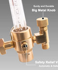 Close-up of brass Argon CO2 MIG welder regulator with gauge and adjustment knob, 6.6 ft hose