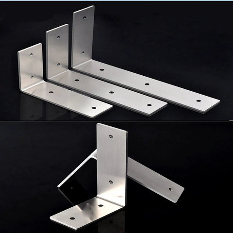Heavy Duty Stainless Steel Shelf Brackets, Wall Mounted L Corner Supports, set includes three 8.86 inch brackets with pre-drilled holes.