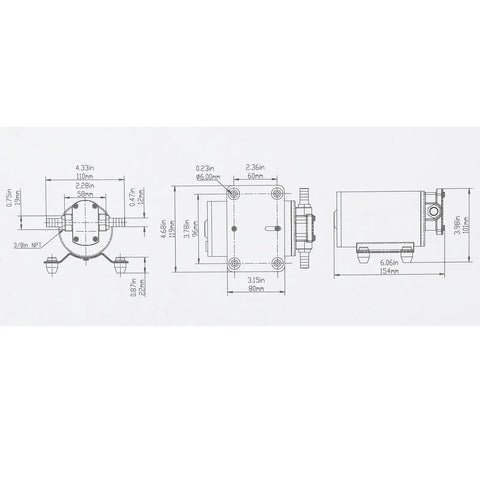 Technical drawing of Drop Straight In With This Built Tough Self Priming 12 Volt Oil Scavenge Gear Pump dimensions and specifications.