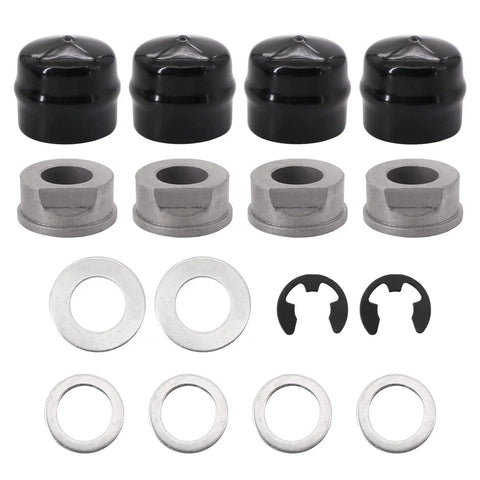 Wheel Bearing Cover Kit Replacement For John Deere Riding Mowers And Outdoor Power Equipment PVC Shield Fits M123811 M123253 R27434 24H1398 Z9972H Easy Install Durable Flange Tire Cover And Bearing Housing For Lawn Tractors DIY Friendly. Black PVC shield, metal bearing covers, washers and E-clips