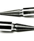 Set of two machined solid steel spindles with 3/8 inch arbor hole, 3-1/2 inch long for Baldor lathe motor friction grip, left and right