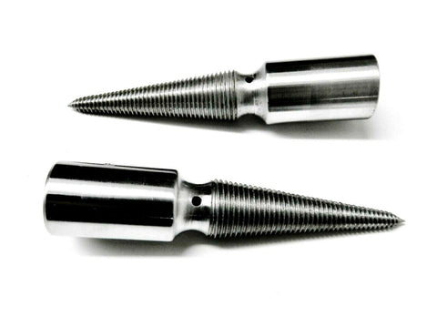 Set of two machined solid steel spindles with 3/8 inch arbor hole, 3-1/2 inch long for Baldor lathe motor friction grip, left and right
