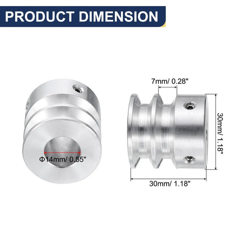 V Type Double Groove Aluminum Pulley With 14mm Bore And 30mm Outer Diameter For Motor Shaft And Drill Press Fits 6mm PU Round Belts