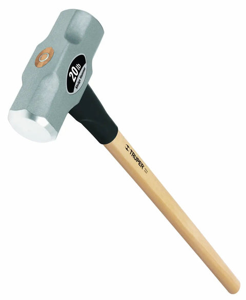 20 Pound Sledge Hammer With 36 Inch Hickory Handle Heavy Duty Forged Steel Head Induction Hardened And Tempered For Maximum Impact