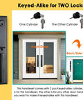Double Door Lockset With Keyed Entry Handleset And Inactive Dummy Handleset Key Alike Front Exterior Door Lever In Oil Rubbed Bronze Finish For Modern Dual Door Security Easy Install shown with keys and door examples.