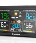 All-in-One Wireless Indoor Outdoor Weather Station With 7.5 Inch VA Color Display showing temperature and humidity.