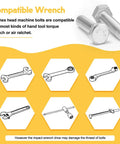 Two 1/4-20 By 2 Inch Hex Head Bolts Forged From Top Shelf 304 Stainless Steel with compatible wrench illustrations.