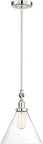 Drake One Light Pendant in Polished Nickel with Clear Glass Shade, dope restoration style ceiling light, tall 43 inch fixture, UL listed