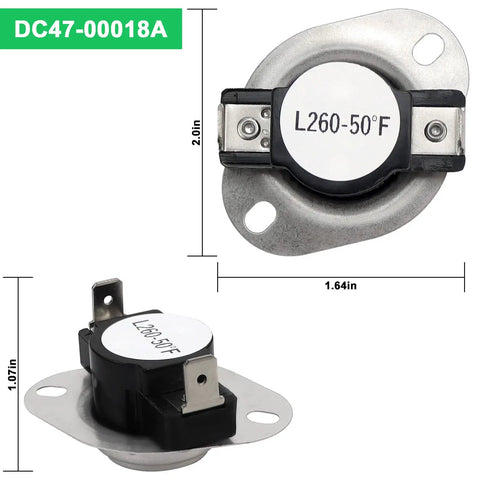 Samsung Dryer Heating Element Replacement Kit With Thermostat, Thermistor, And Thermal Fuses close-up of DC47-00018A thermostat