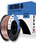 Go-To ER70S-6 MIG Wire For Mild Steel.030 Inch, 10 Pound Spool shown with packaging for low splatter welding