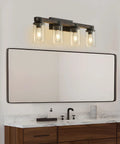 Rustic Black Four Light Vanity Wall Light Sconces For Bathroom Over Mirror Wood Finish Industrial Vintage Look
