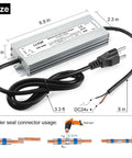 Beefy 60W LED Driver Power Supply 24V DC 2.5A Waterproof Ultra Slim Transformer with power cord and connector diagram