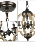 Close-up of 4 Light Orb Farmhouse Chandelier Stardust Finish Handmade Rustic Vintage Wood Light Fixture for dining rooms.