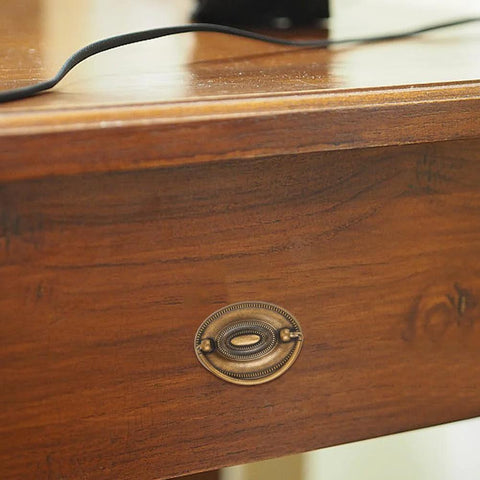 Six Pcs Oval Retro Brass Drop Swing Furniture Drawer Pulls With Screws Antique Bronze Finish installed on wooden drawer