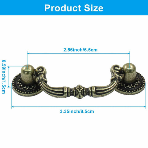 6Pcs Vintage Drop Bail Drawer Pulls With Embossed Pattern Center To Center 2.56 Inches sizing guide showing dimensions