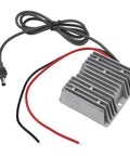 No Stress Step Up DC Boost Converter Cable with aluminum housing, grey wires, and red/black leads for reliable power boosting.