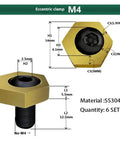 Diagram of Heavy Duty CNC Eccentric Clamps M4 To M16 Hexagonal Fixture Stainless Steel Workholding Anchors With Nuts for Fast Rock Solid Clamping in CNC Machining Threaded for Industrial Use M4 Six Set.