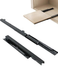 Heavy Duty Undermount Drawer Slide Bottom Mount Shelf Rail Kit For Seamless Cabinet Organization with black steel tracks.