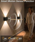 DEXULESA 2 Pack Motion Sensor Wall Light Magnetic Rechargeable Wall Sconce shows smart motion sensing and lighting effects.