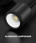 Close-up of Magnetic Base LED Work Light With Flexible Gooseneck For Lathe And Drill Presses 1200 Lumens 12W 120V, showing aluminum shade.