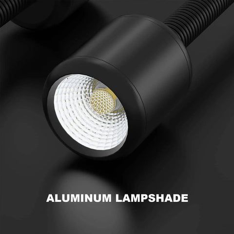 Close-up of Magnetic Base LED Work Light With Flexible Gooseneck For Lathe And Drill Presses 1200 Lumens 12W 120V, showing aluminum shade.