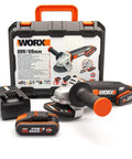 No Hassle Heavy Duty Cordless Angle Grinder With 20 Volt Lithium Ion Battery Compact Frame Quick Setup Safety Shield And Comfortable Dual Grip Handles For Knockout Performance On Grinding And Steel Cutting Tasks with battery and charger.