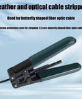 Pro Grade 3 In One Fiber Optic Tool Kit With Cold Welding Cleaver Three Port Stripper And FTTH Pliers in use on fiber cable.