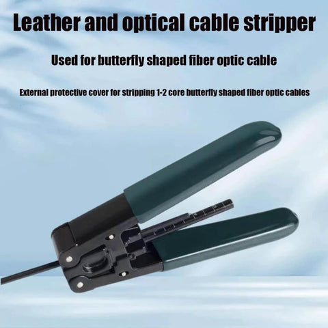 Pro Grade 3 In One Fiber Optic Tool Kit With Cold Welding Cleaver Three Port Stripper And FTTH Pliers in use on fiber cable.
