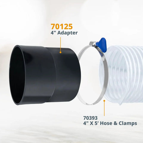 4 Inch Hose Adapter Quick Coupler for Workshop Dust Collection, ABS plastic, connecting hoses and clamps securely.