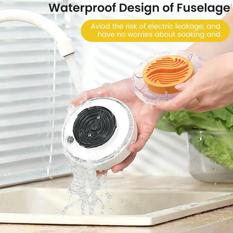 Cordless Electric Produce Washer And Veggie Scrubber Driven By Smart Electrolytic Tech, waterproof design being rinsed.