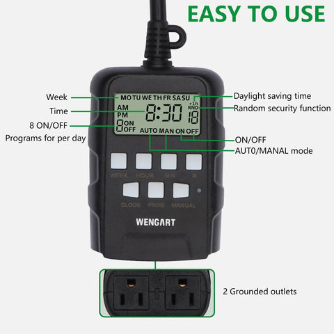 Tough As Nails Outdoor Digital Timer Dual Outlet Weatherproof with programmable settings for garden lights and pumps.