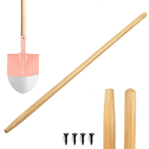 55 Inch Black Locust Shovel Handle Replacement Workhorse Hardwood Handle Built To Last For Shovel Rake Hoe Pitch Fork Digging Fork Broad Fork Garden Tools 1 Piece, showing handle, screws, and shovel in detail.