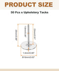 Top 50 Pack Flat Head Upholstery Thumb Tacks Rock Solid Iron Push Pins For Wooden Furniture Wall Paneling And Home Improvement Projects Silver Decorative Nails With Hella Durable Construction And Zero Fuss Assembly showing size dimensions.