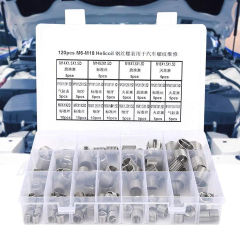 Stainless Steel Thread Repair Kit M6 To M18 With Helicoil Style Inserts Damaged Hole Repair Solution 120 Pcs Plus Storage Case