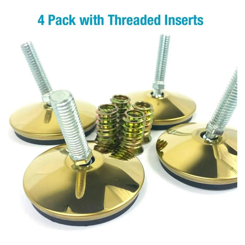 Set Of 4 Swivel Levelers For Furniture Adjustable Feet Glide For Tables Chairs Cabinets And Workbenches Gold Finish 2.36 By 1.75 Inches