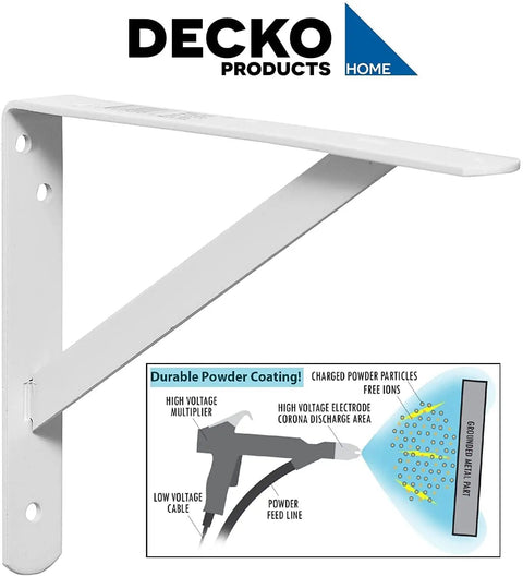 Heavy-Duty Steel Shelf Bracket Set, 19.25-Inch By 12.50-Inch, White, 10-Pack With Three Pre-Drilled One Quarter Inch Holes