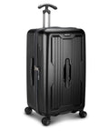Matte black durable spinner luggage with TSA lock and 360-degree wheels ideal for frequent travelers.