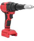 Professional Cordless Rivet Gun Kit With Built-In LED Light For Quick Metalworking And Automotive Repairs Featuring 18V Battery Powered Operation And 20Mm Stroke For Reliable Fastening On Any Job Site, red and black