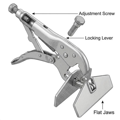 Beefy 10 Inch Flat Jaw Locking Clamp For Heavy Duty Sheet Metal Welding And Fabrication One Hand Release Adjustable Pressure showing parts