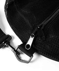 Close-up of black zipper and strap on Massive 32 Inch Mesh Scuba Gear Duffel With Detachable Shoulder Strap Heavy Duty Waterproof Dive Bag