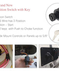 Boat Ignition Switch With Key Push To Choke 6 Wire Base Marine Grade Corrosion Resistant Includes 2 Keys And 6 Wire Connectors Plug And Play For Mercury Outboards, shown with cables and keys
