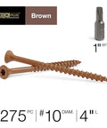 4 Inch Epoxy Coated Exterior Wood And Fence Screws With Self Drilling Point And Coarse Thread, Torx Star Drive, 275 Piece Set
