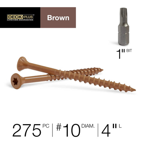 4 Inch Epoxy Coated Exterior Wood And Fence Screws With Self Drilling Point And Coarse Thread, Torx Star Drive, 275 Piece Set