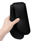 Hand holding a Cozy Memory Foam Keyboard Wrist Rest With Non Slip Base For Comfort And Pain Relief Ergonomic Mouse Pad Rest For Gaming Laptop And Computer Desk Use Cute Black.