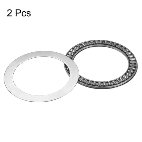 Two metal thrust needle roller bearings with washers; 75mm bore, 100mm OD, 4mm thick