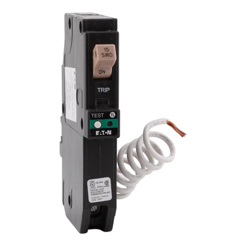 15 Amp Single Pole Arc Fault AFCI Circuit Breaker With Pigtail Neutral 120 240 Volt AC UL Listed 10kAIC For Home Panels DIY Friendly Install Superior Arc Fault Protection, side view