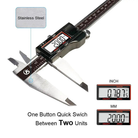 Digital Caliper 12 Inch 300mm Stainless Steel Vernier Measuring Tool With IP54 Splash Proof Electronic Micrometer showing LCD screen